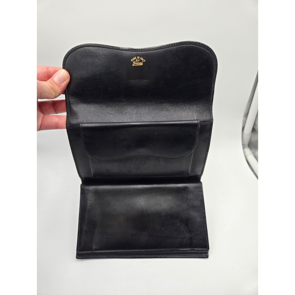 Vintage Gucci Horsebit Long Wallet Black Leather Mixed Metal Hardware Italy - Picture 3 of 12
